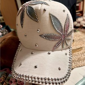 Women new baseball hat white with studs & a little glitter